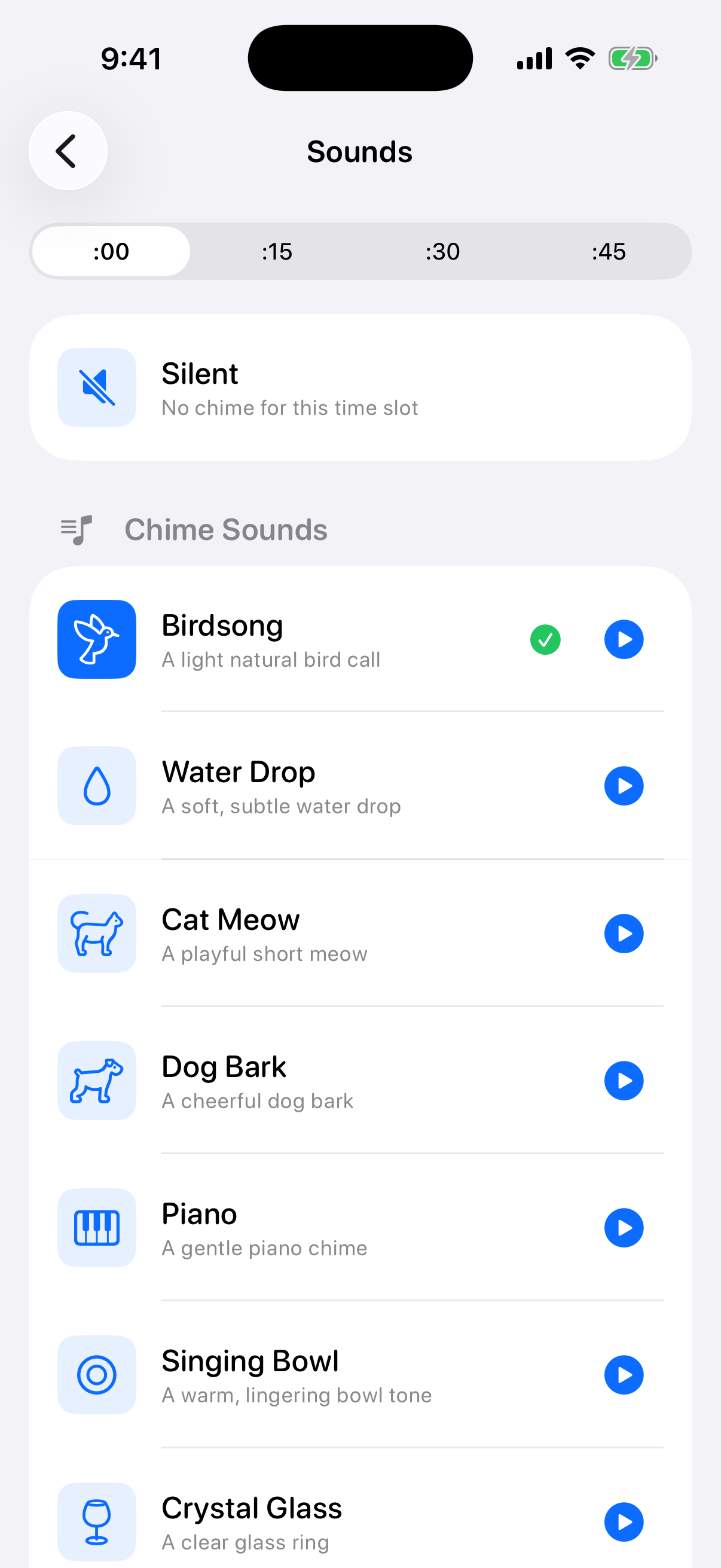 Chimebird interval selection